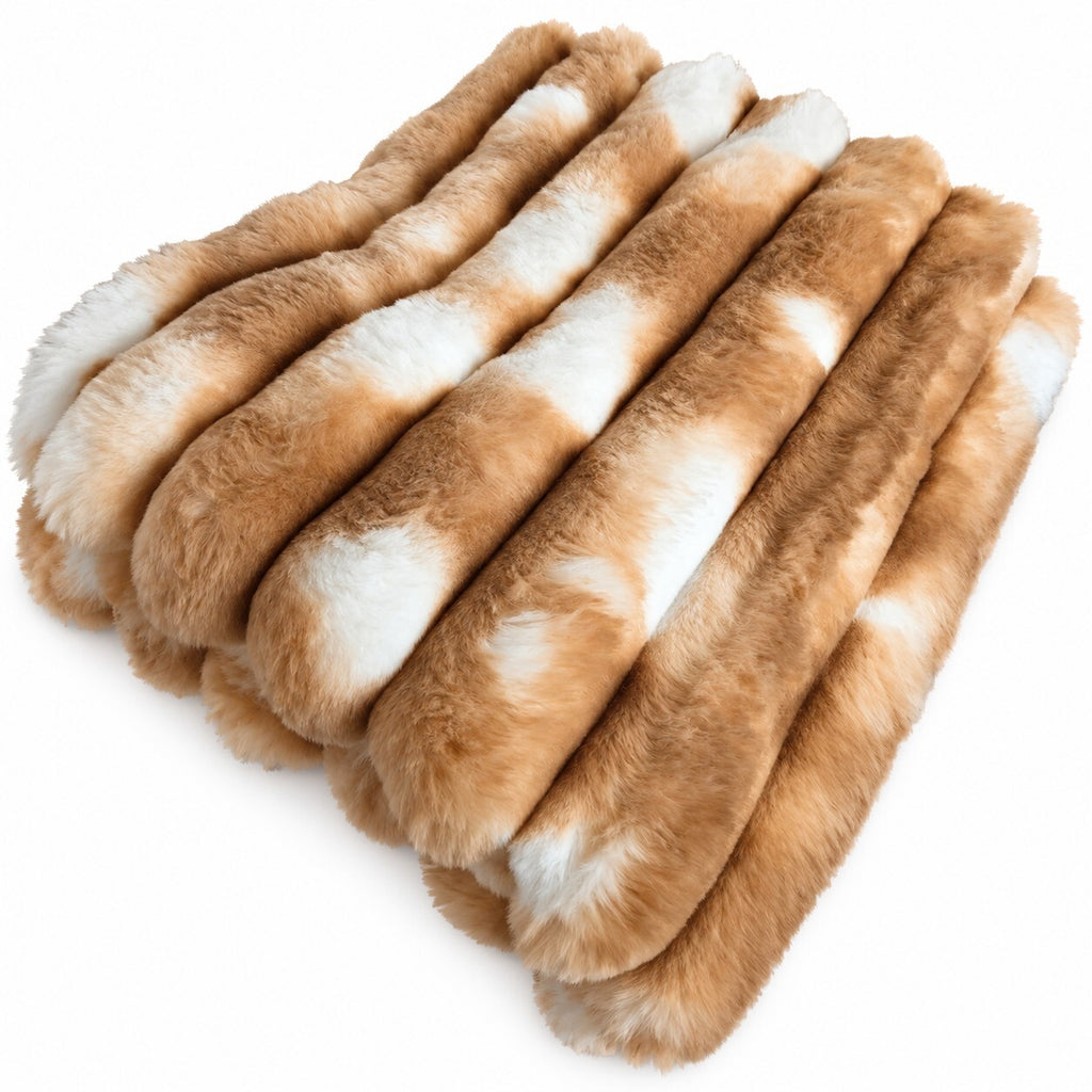 Luxury Faux Fur Throw Blanket 150x200cm Super Soft Plush Beige & Cream Bed Sofa