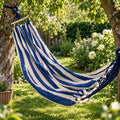 Blue & White Outdoor Camping Hammock with Spreader Bars 275x155cm