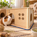Wooden Guinea Pig Small Pet Hideout House with Soft Mat – 30x24x19cm