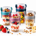 4 Pack 650ml / 22oz Food Storage Cups with Spoon & Fork Lids