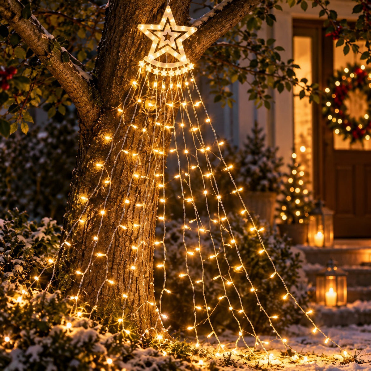 Outdoor Christmas Tree Lights 3.5m x 9 Strands – 350 LEDs 30cm Star Topper 8 Modes
