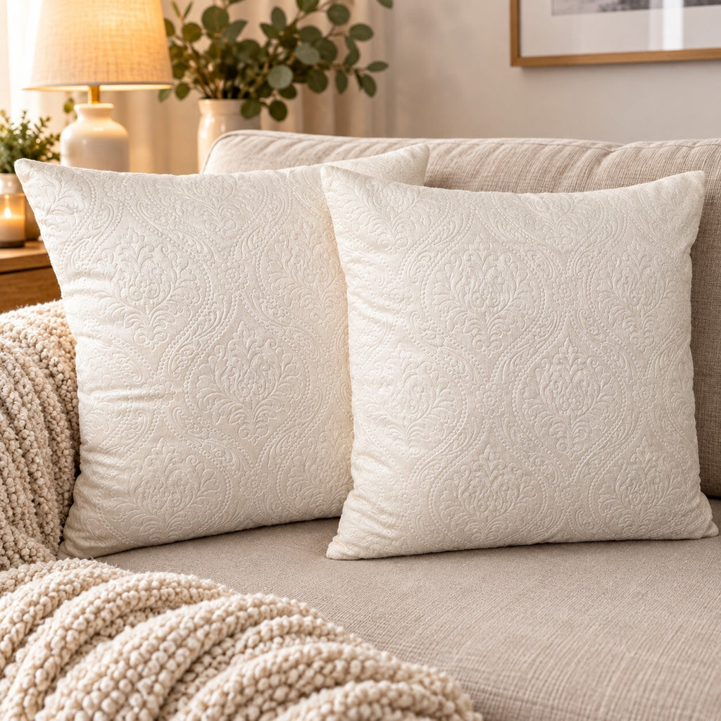 Cream Embossed Damask Cushion Cover 50x50cm – Luxury Decorative Pillow Cover