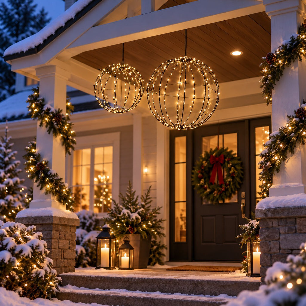 Set of 2 LED Hanging Christmas Light Balls – 30cm & 34cm – Warm White
