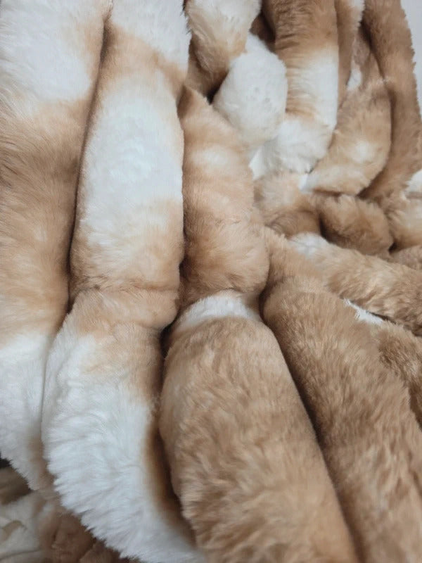 Luxury Faux Fur Throw Blanket 150x200cm Super Soft Plush Beige & Cream Bed Sofa