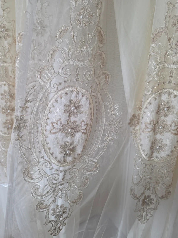 Luxury Cream Embroidered Lace Curtain Panel 66 x 90 Elegant Floral Sheer Curtain