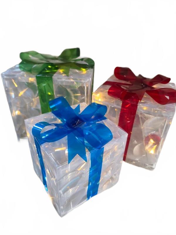 Set of 3 Light Up Christmas Gift Boxes with Bows – Battery Operated