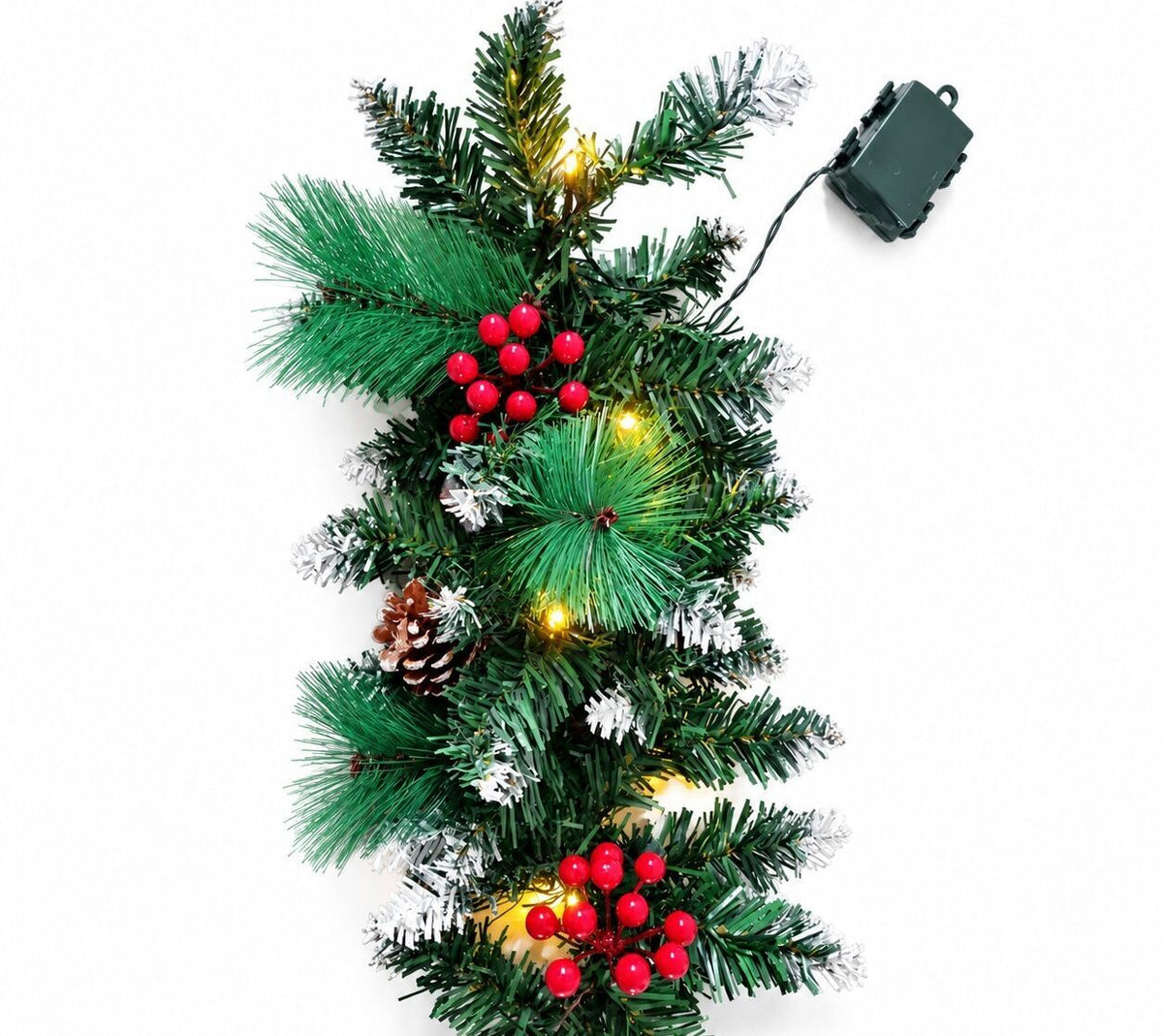 3m Pre-Lit Christmas Garland with Berries Pine Cones & Snowy Tips