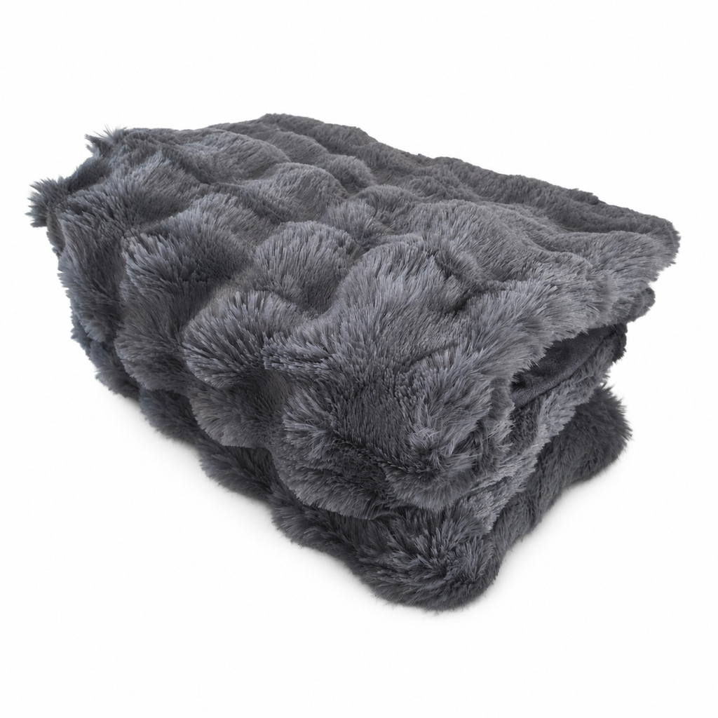 Luxury Electric Heated Throw Blanket – Grey Faux Fur & Velvet, 3 Heat Settings 130 × 180cm